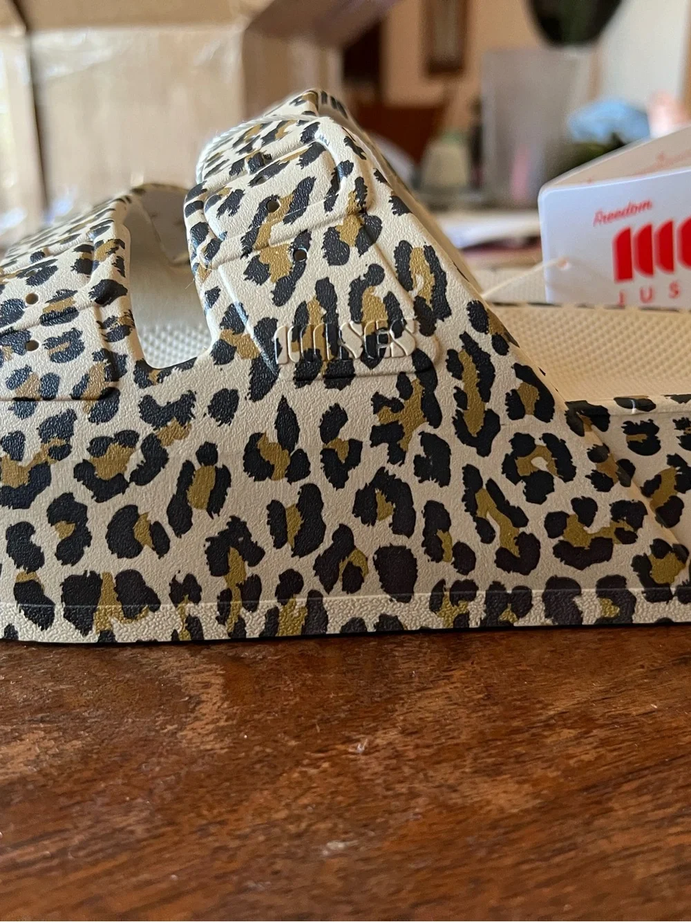 Moses Just Chill Leopard Print Slide Sandals